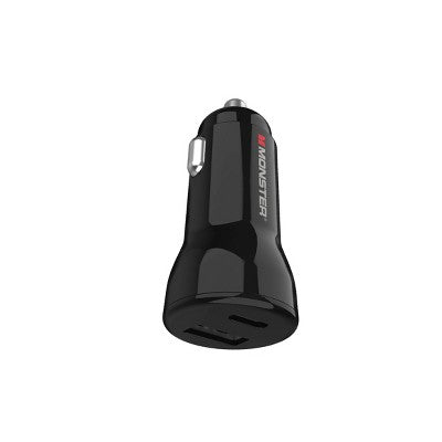 Monster 35W Dual Port 6' Long Cable Car Charger Bundle 1 USB-C and 1 USB-A Port