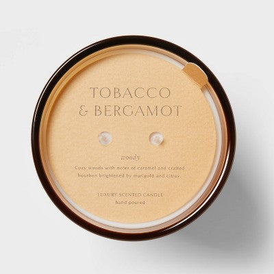 22.4oz Tobacco & Bergamot Scented Candle with Glass Vase & Dustcover - Threshold: Palm Wax, Dual Wick