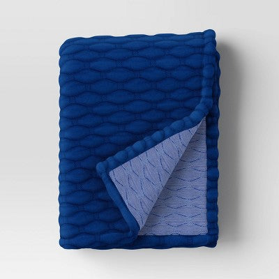 Triple Knit Throw Blanket Heathered Cobalt Blue - Room Essentials