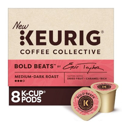 Keurig Coffee Collective Bold Beats Medium Dark Roast K-Cup Coffee Pods - 8ct: Arabica Beans, Caramel Flavor