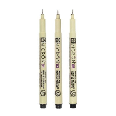 3pk Micron Archival Ink Multi-Size Tip Pen Set - Black: Pigma Micron Drawing Pens, Fine 0.45mm, Porous Point, 3 Count