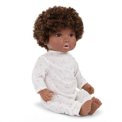 LullaBaby 14" Baby Doll with Curly Brown Hair and Brown Eyes with Cuddler Wrap