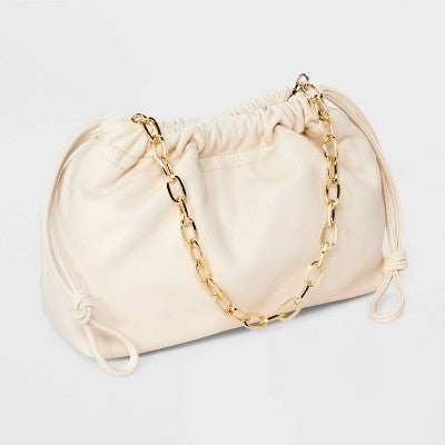 Drawstring Clutch Top Handle Bag - Universal Thread Off-White: Chain Strap, Solid Twill, 18" Strap Length