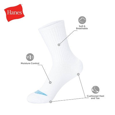 Hanes Girls' 10pk Cool Comfort Crew Socks White M