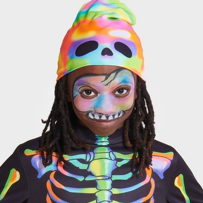 Kids' Blacklight Responsive Color Melt Skeleton Halloween Costume Jumpsuit with Beanie S - Hyde & EEK! Boutique