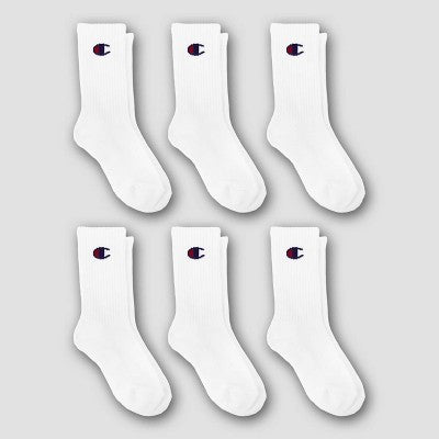 Champion Girls' 6pk Crew Socks - White M