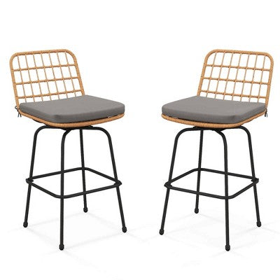 Costway Patio 360° Swivel Bar Stools Set of 2 with Backrests & Footrests Soft Seat Cushions (LOCAL PICKUP ONLY)