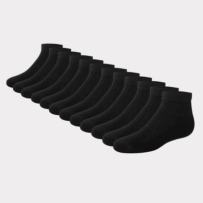 Hanes Boys' 12pk Cushioned Ankle Athletic Socks - Black S
