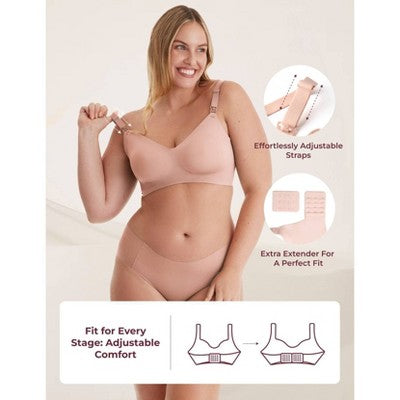 Momcozy Ultra Soft Wearable Pumping & Nursing Bra - Beige - L