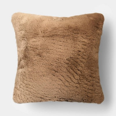 Oversized Square Soft Density Faux Shearling Throw Pillow Camel - Threshold (LOCAL PICKUP ONLY)
