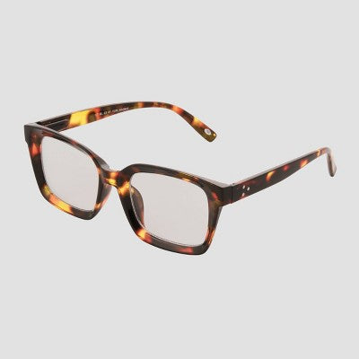 Women's Shiny Plastic Rectangle Blue Light Filtering Reading Glasses - Universal Thread Brown/Tortoise Print Diopter 1