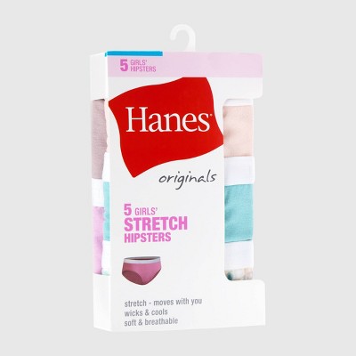 Hanes Originals Girls' 5pk Tween Hipster Underwear - colors may vary 16: Cotton Spandex Blend, Mid Rise, Knit