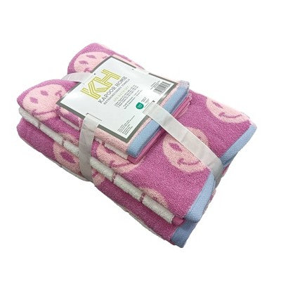 6pc Bath Towel Set Pink Striped Smiles - Kapoor Home