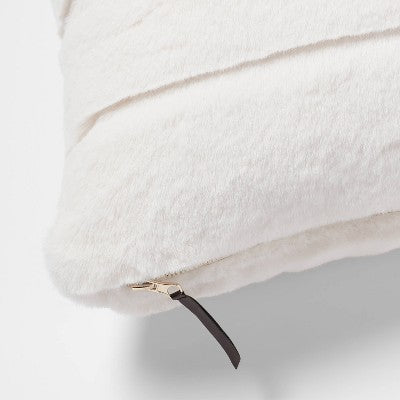 Square Channel Faux Fur Decorative Throw Pillow Cream - Threshold: Indoor Polyester Fill, Zipper Closure, OEKO-TEX Certified