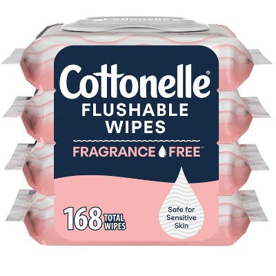 Cottonelle Fragrance Free Flushable Wipes - 4pk/42ct: Unscented, 168 Count