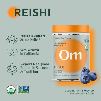 Om Mushrooms Relax for Stress Relief Support Vegan Organic Gummies - 40ct