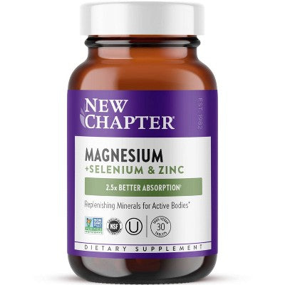 New Chapter Magnesium + Selenium & Zinc with Muscle Support Minerals + Hydrating Electrolytes, 325 mg with Magnesium Glycinate Tablets - 30ct