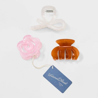 Plastic Claw Hair Clip Set 3pc - Universal Thread Warm: Solid Pattern, All Hair Types, Fashion Accessory