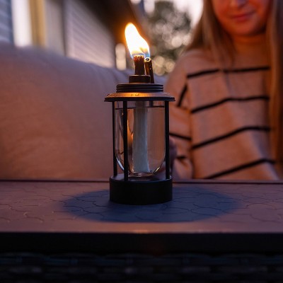TIKI 64.25" Lighthouse Box Steel/Glass Black Outdoor Torch Black