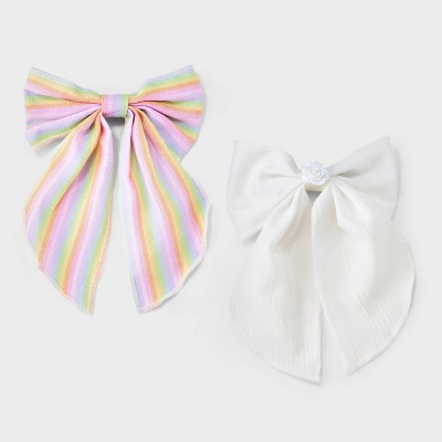 Girls' 2pk Barrette Bow Set - Cat & Jack?: Fashion Hair Clips for All Hair Types, Polyester and Cotton Mix