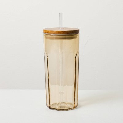 21oz Glass Tumbler with Wooden Lid Brown - Hearth & Hand with Magnolia