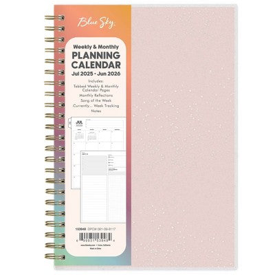 Blue Sky 5"x8" 2025-2026 Weekly/Monthly Wirebound Planner Frosted Glitter Sorbet Pink