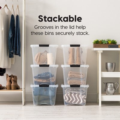 IRIS 32 Qt. Plastic Stackable Storage Bin with Lid, Clear, Storage Organizer, single tote