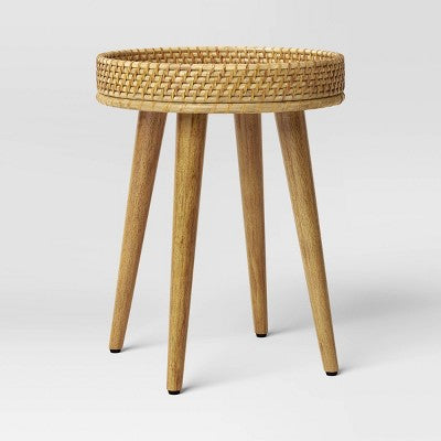 Round Natural Bamboo & Cane Rattan Side Table Natural Wood- Threshold Assembly Required (LOCAL PICKUP ONLY)
