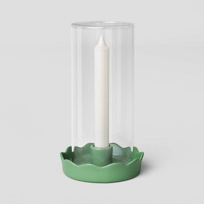 Scalloped Ceramic and Glass Hurricane Taper Candle Holder Green - Room Essentials