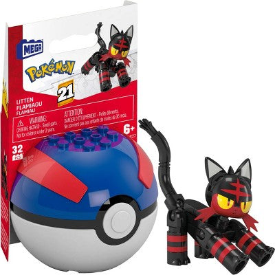 MEGA Pokemon Litten Building Toy Kit Poseable Action Figure 32pc