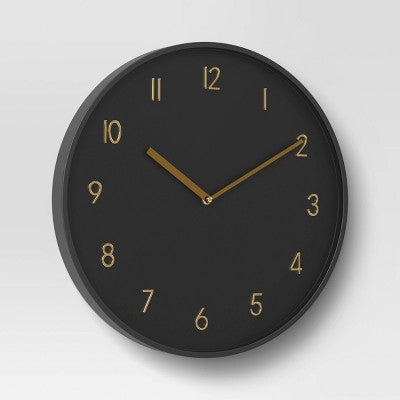 16" Luxe Wall Clock Black/Brass - Threshold: Sleek Round Design for Home Decor