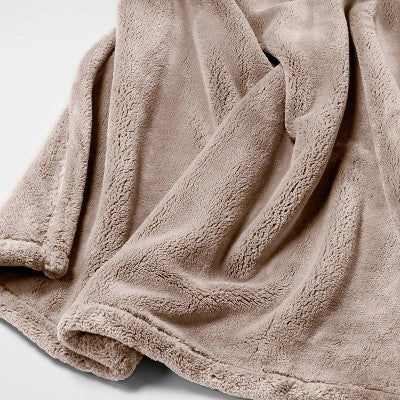 50"x70" Oversized Primalush Throw Blanket Light Taupe - Threshold: Cozy Midweight, Machine Washable