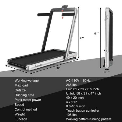 Costway 4.75HP 2 In 1 Folding Treadmill W/Remote APP Control Silver (LOCAL PICKUP ONLY)