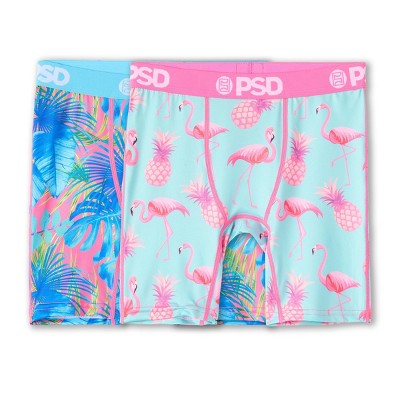PSD 2pk 'Flamingo & Palm Punch' Boxer Briefs - XL: Tropical Pattern, Mid Rise, Pull-On Waistband