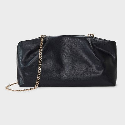 Slouchy Clutch with Chain Crossbody - A New Day Black: Magnetic Closure, Detachable Strap, Shell