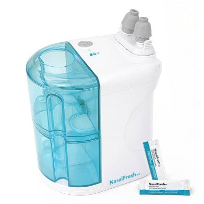 NasalFresh MD Dual Powered Nasal Irrigation System with 30 Saline Packets, Rechargeable, Includes Nose Pillows