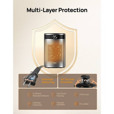 DREO 1500W Atom 416 10" Whisper-Quiet Portable Ceramic Space Heater with Temp Control and ECO Mode Timer with Remote Non-oscillating