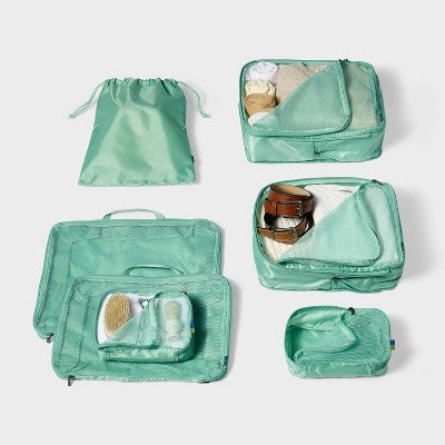 7pc Packing Cube Set with Compression - Open Story Sage Green: Travel Luggage Accessories