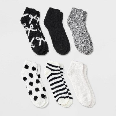 Women's Bows & Polka Dots 6pk Cozy Low Cut Socks - Black/White 4-10