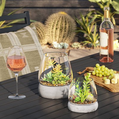 Small Round Glass with Cement Base Indoor Outdoor Terrarium 5"x5" - Threshold