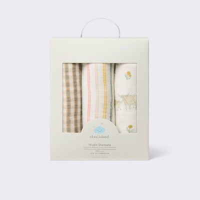 Muslin Swaddle Baby Blankets - Farm Friends - 3pk - Cloud Island