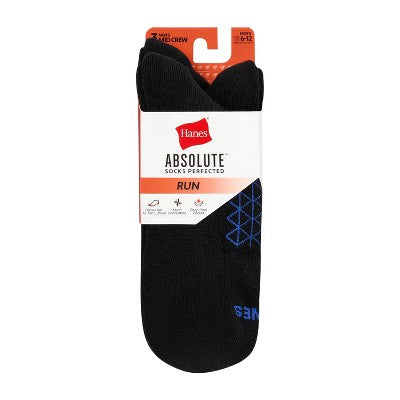 Hanes Men's Absolute Run Crew Socks 3pk - Black 6-12