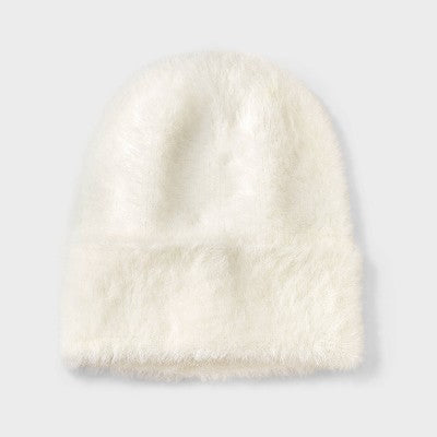 Girls' Wide Cuff Fuzzy Beanie Hat - art class White