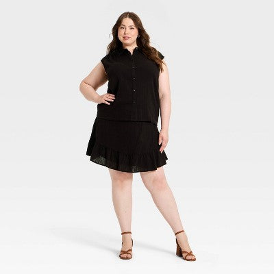 Women's Cotton Mini Wrap Skirt - Universal Threads Black XXL