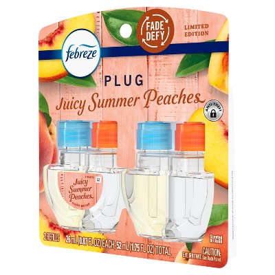 Febreze Odor-Fighting Plug Air Freshener Dual Refill Juicy Summer Peaches - 2ct: Oil, Electric, Air Freshener Refills