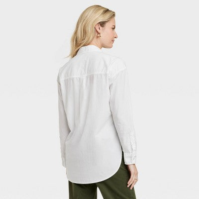 Women's Oversized Long Sleeve Collared Button-Down Shirt - L