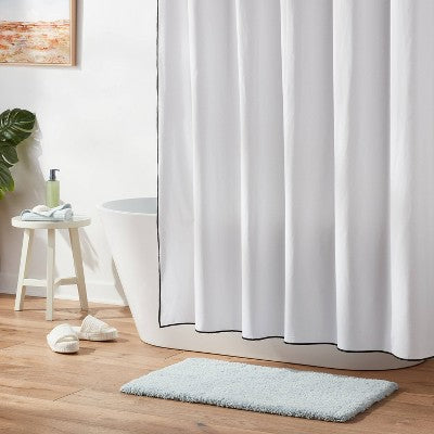 Luxe Cream and Black Border Stitch Shower Curtain - Threshold