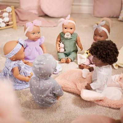 LullaBaby 14" Baby Doll with Curly Brown Hair and Brown Eyes with Cuddler Wrap