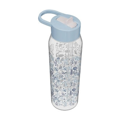 Zak Designs 32oz Frost Floral Manual Straw Bottle Blue