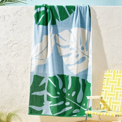 36"x72" Leaf Oversized Beach Towel Blue/Green/White - Room Essentials